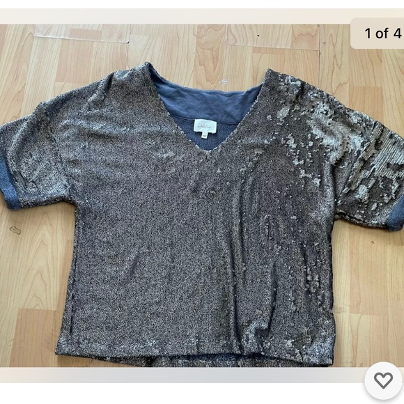 DELETTA ANTHROPOLGIE Gold sequin blouse top size Small - Picture 2 of 4